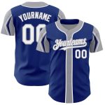 Custom Name and Number Authentic Baseball Jersey in Royal White-Gray, 3 Color Arm Designs, Personalized Team Apparel Personalized