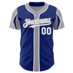 Custom Name and Number Authentic Baseball Jersey in Royal White-Gray, 3 Color Arm Designs, Personalized Team Apparel Personalized