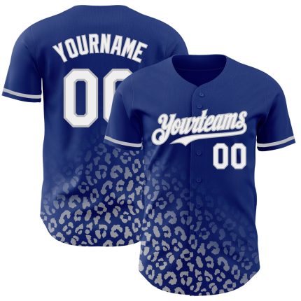 Custom Leopard Print Baseball Jersey - Personalized Royal White-Gray 3D Design with Your Name and Number Personalized Royal