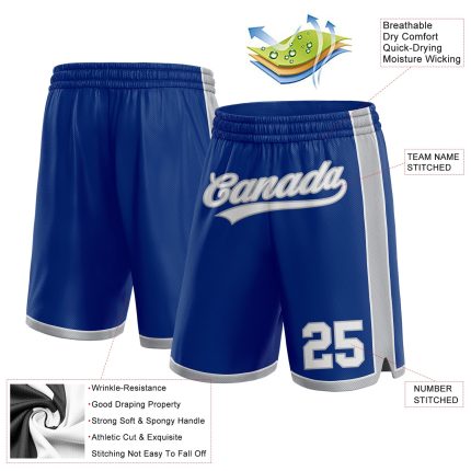 Custom Name Number Authentic Basketball Shorts - Personalized Royal White-Gray Team Shorts Personalized Royal White-Gray