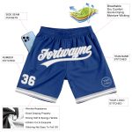 Custom Name and Number Basketball Shorts - Personalized Royal White-Gray Authentic Throwback Design Personalized Royal White-Gray