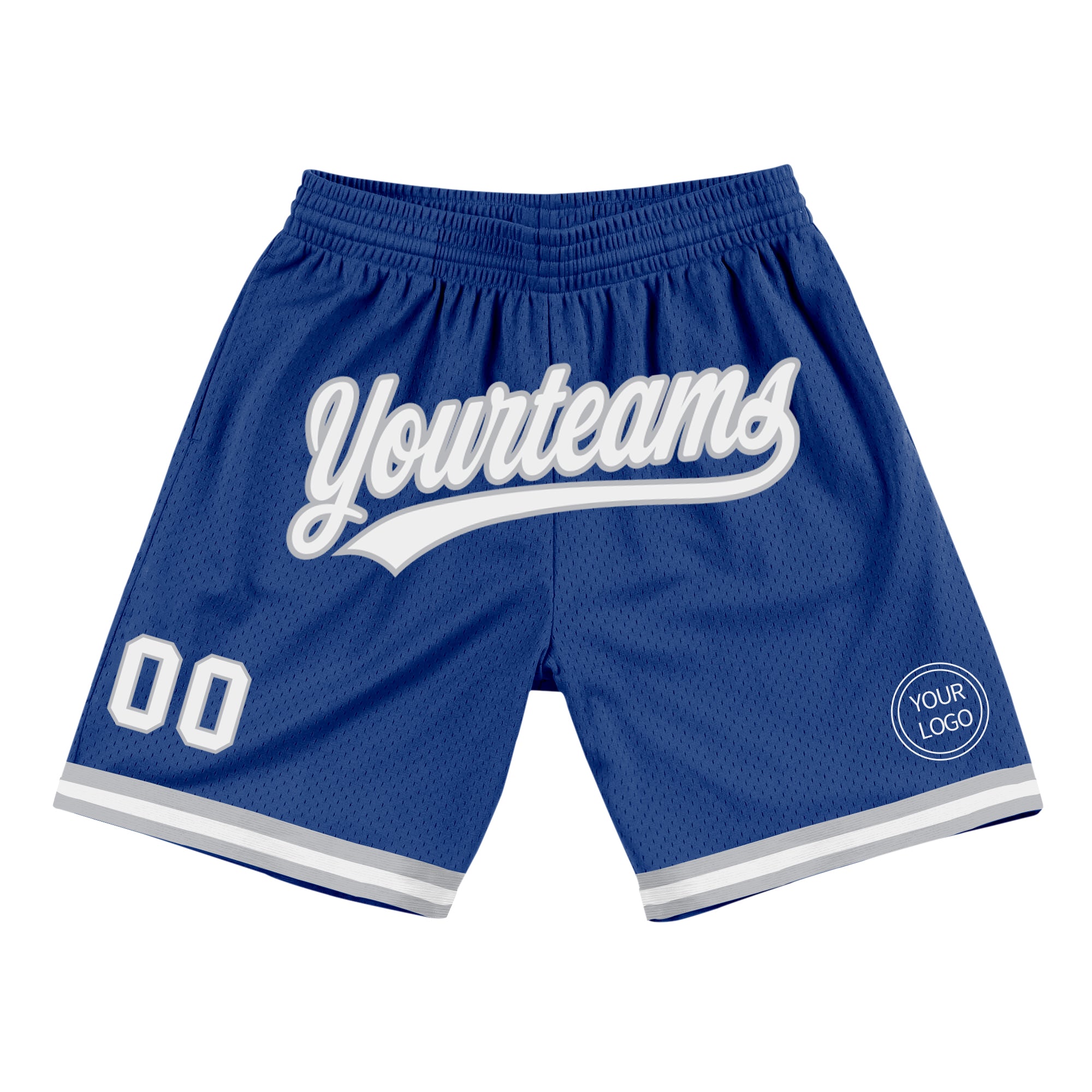 Custom Name and Number Basketball Shorts - Personalized Royal White-Gray Authentic Throwback Design Personalized Royal White-Gray