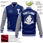 Personalized Two Tone Varsity Letterman Bomber Jacket in Royal White-Gray Personalized Royal White-Gray Bomber Full-Snap