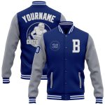 Personalized Two Tone Varsity Letterman Bomber Jacket in Royal White-Gray Personalized Royal White-Gray Bomber Full-Snap