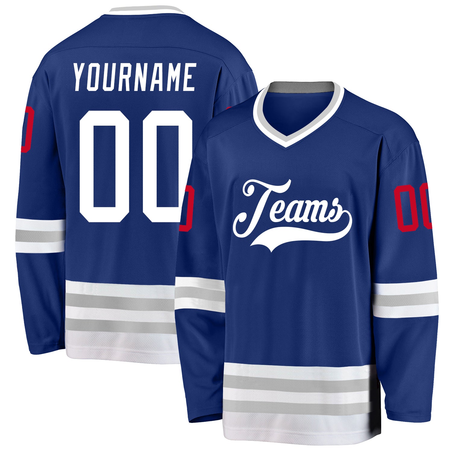 Custom Name Number White-Gray Hockey Jersey Personalized Team Apparel Personalized Royal White-Gray Hockey Jersey Team Custom
