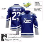 Custom Name and Number Hockey Jersey - Personalized Royal White-Gray Lace Neck Team Apparel Personalized Royal White-Gray