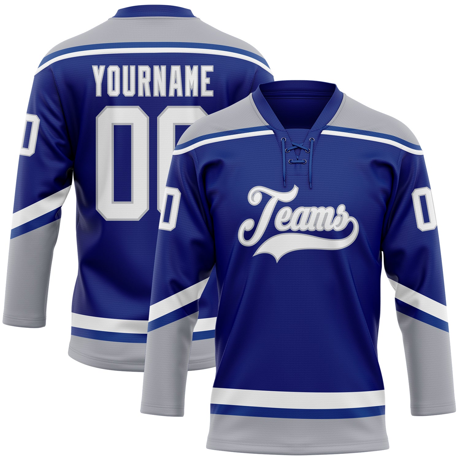 Custom Name and Number Hockey Jersey - Personalized Royal White-Gray Lace Neck Team Apparel Personalized Royal White-Gray