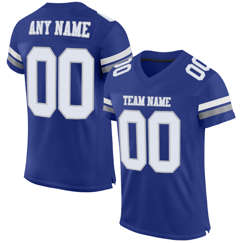 Personalized Authentic Football Jersey - Royal White-Gray Mesh Design Personalized Royal White-Gray Mesh Authentic Football