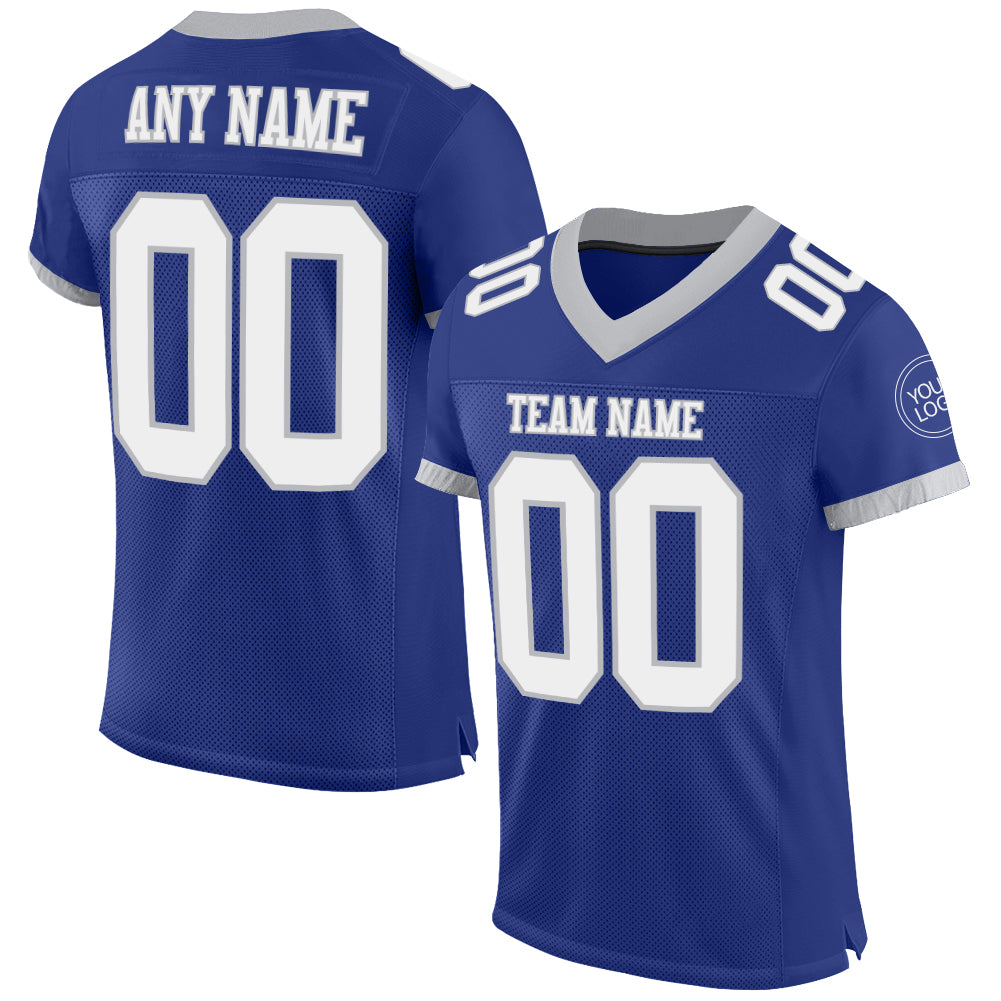 Custom Name and Number Personalized Authentic Football Jersey - Royal White-Gray Mesh Personalized Royal White-Gray Mesh