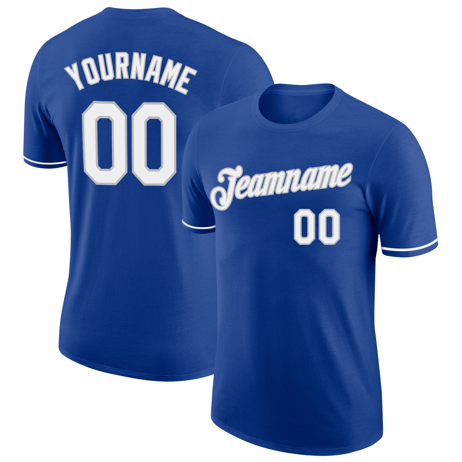 Custom Team Name Number Personalized Performance T-Shirt - Royal White-Gray Personalized Royal White-Gray Performance T-Shirt