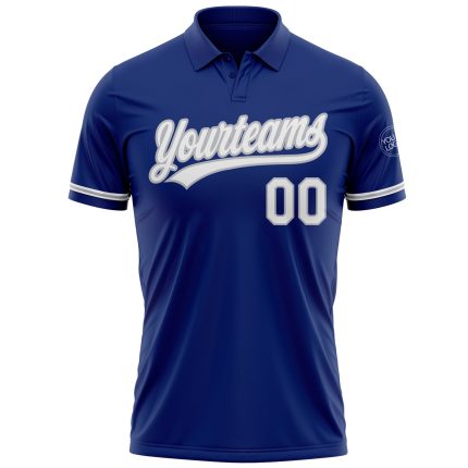 Custom Name and Number Personalized Golf Polo Shirt - White-Gray Performance Vapor for Teams Personalized Royal White-Gray