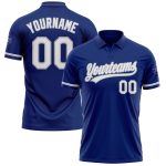 Custom Name and Number Personalized Golf Polo Shirt - White-Gray Performance Vapor for Teams Personalized Royal White-Gray
