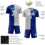 Custom Name Number Soccer Jersey Personalized Royal White-Gray Split Fashion Uniform Personalized Royal White-Gray Sublimation