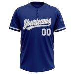 Custom Name and Number Softball Jersey - Personalized Royal White-Gray Unisex Two-Button Design Personalized Royal White-Gray