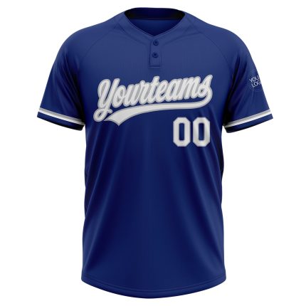 Custom Name and Number Softball Jersey - Personalized Royal White-Gray Unisex Two-Button Design Personalized Royal White-Gray