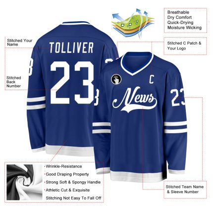 Custom Name and Number Personalized Royal White Hockey Jersey for Team Personalized Royal White Hockey Jersey Team Custom