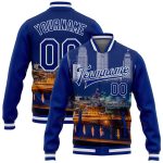 Personalized Kansas City Missouri 3D Varsity Letterman Jacket Custom Name and Number Royal White Bomber Full-Snap Personalized