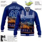 Personalized Kansas City Missouri 3D Varsity Letterman Jacket Custom Name and Number Royal White Bomber Full-Snap Personalized