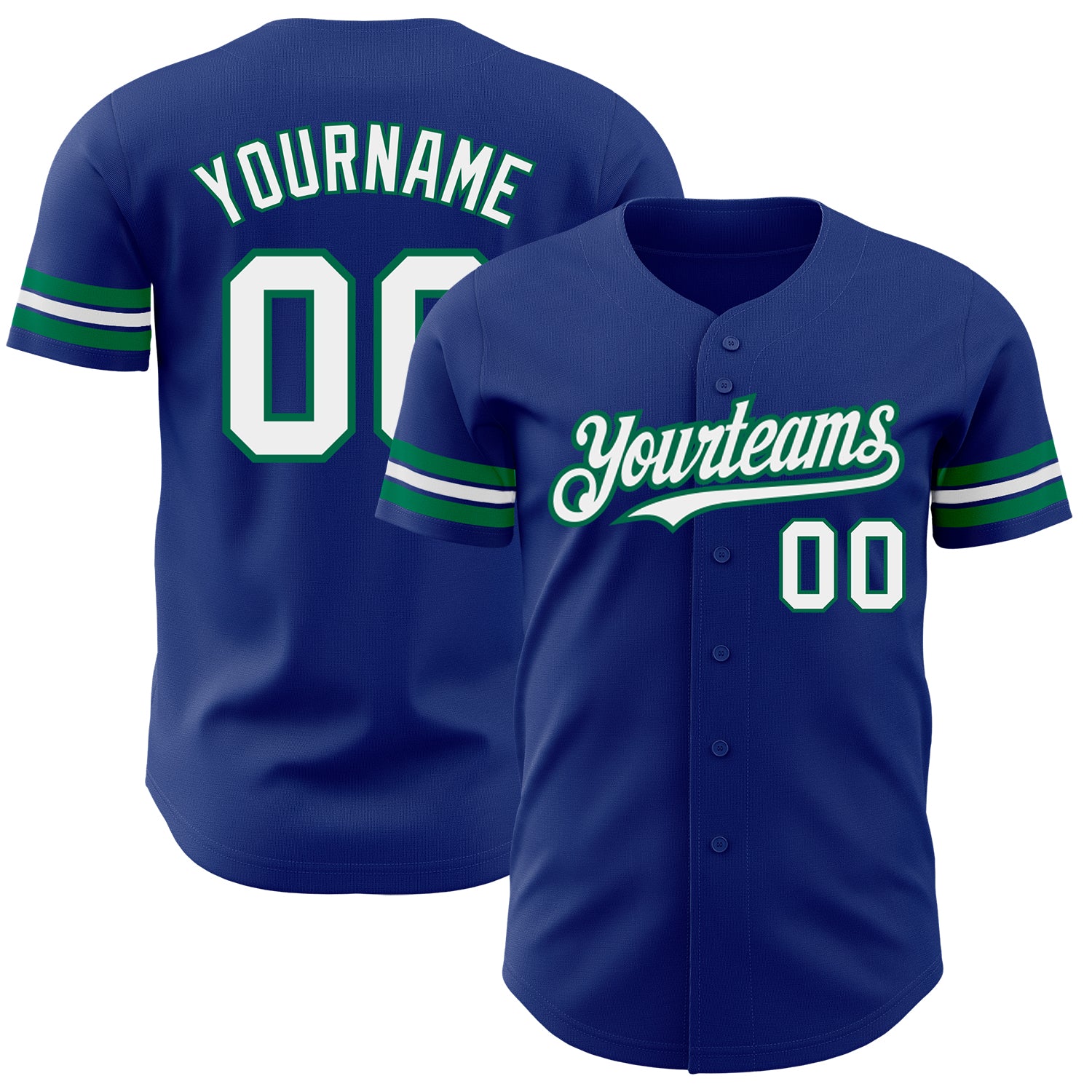 Personalized Authentic Baseball Jersey in Royal White and Kelly Green Personalized Royal White-Kelly Green Authentic Baseball