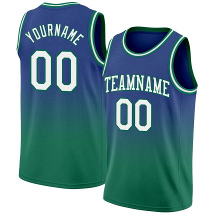 Custom Name and Number Authentic Fade Basketball Jersey - Personalized Royal White and Kelly Green Fashion Team Jersey Personalized