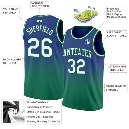Custom Name and Number Authentic Fade Basketball Jersey - Personalized Royal White and Kelly Green Fashion Team Jersey Personalized