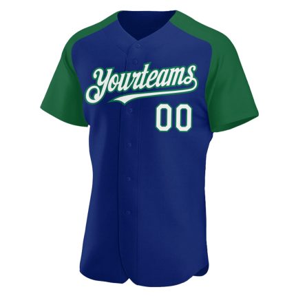 Personalized Custom Team Name Number Royal White Kelly Green Baseball Jersey Authentic Raglan Sleeves Personalized Royal