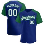 Personalized Custom Team Name Number Royal White Kelly Green Baseball Jersey Authentic Raglan Sleeves Personalized Royal