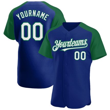 Personalized Custom Team Name Number Royal White Kelly Green Baseball Jersey Authentic Raglan Sleeves Personalized Royal