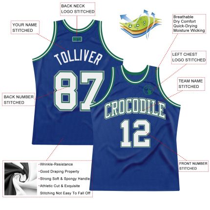 Custom Name & Number Authentic Throwback Basketball Jersey - Personalized Royal White-Kelly Green Design Personalized Royal