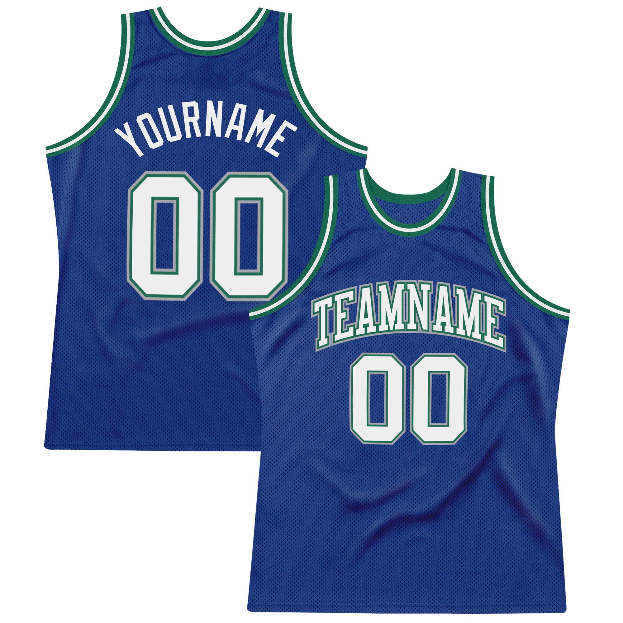 Custom Name & Number Authentic Throwback Basketball Jersey - Personalized Royal White-Kelly Green Design Personalized Royal