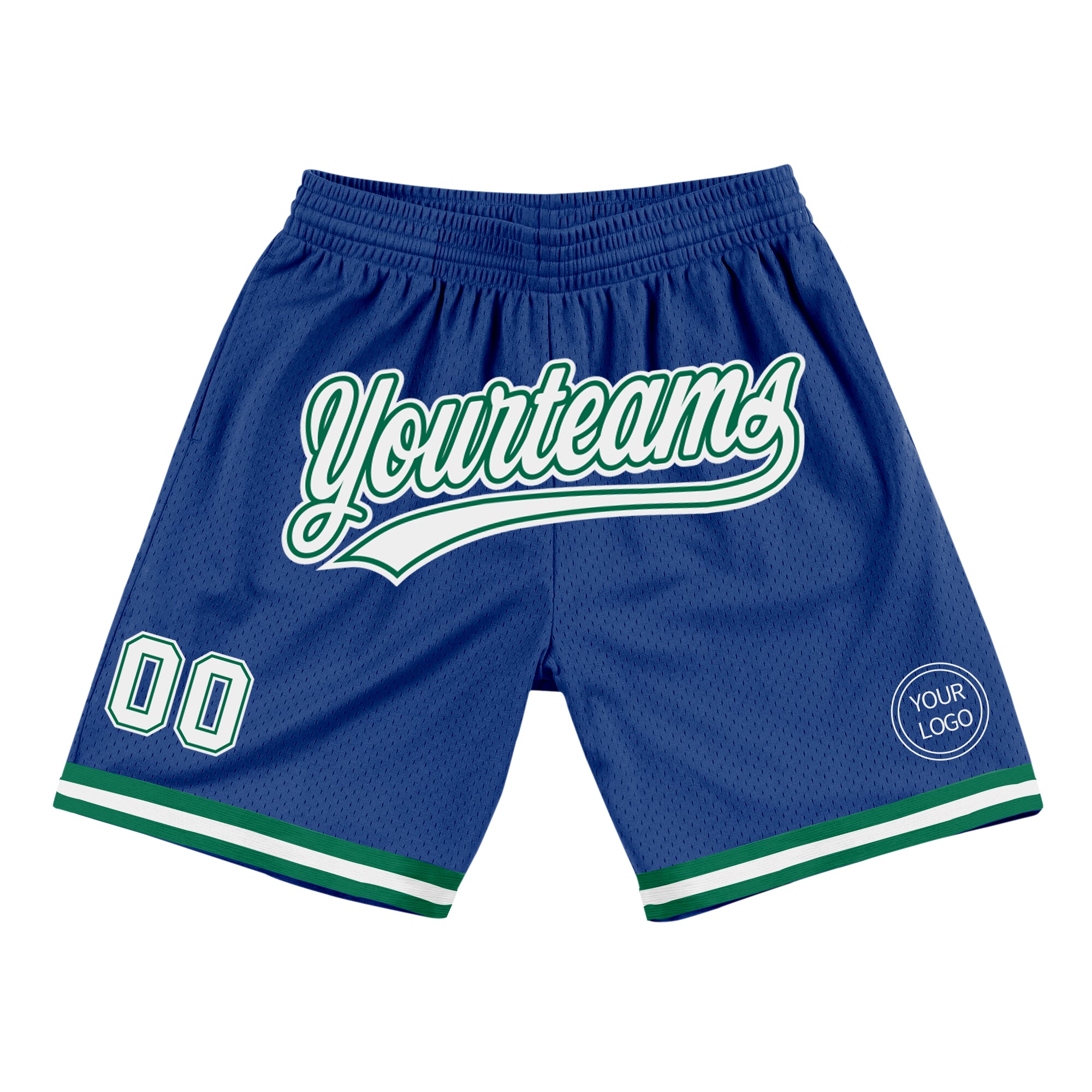Personalized Authentic Throwback Basketball Shorts in Royal White and Kelly Green Personalized Royal White-Kelly Green Authentic