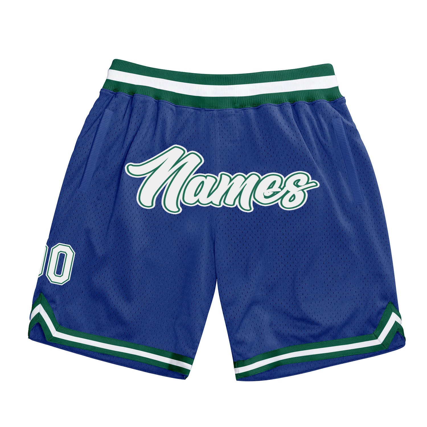 Custom Name Number Authentic Throwback Basketball Shorts - Personalized Royal White Kelly Green Team Apparel Personalized