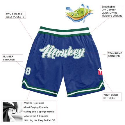 Custom Name Number Authentic Throwback Basketball Shorts - Personalized Royal White Kelly Green Team Apparel Personalized