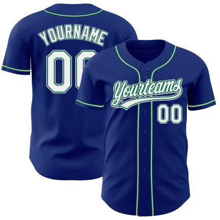 Personalized Authentic Baseball Jersey in Royal White and Kelly Green-Gray Personalized Royal White Kelly Green-Gray Authentic