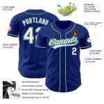 Personalized Authentic Baseball Jersey in Royal White and Kelly Green-Gray Personalized Royal White Kelly Green-Gray Authentic
