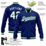 Custom Name Number Bomber Varsity Jacket - Personalized Royal White Kelly Green Gray Full-Snap Letterman Jacket Personalized
