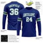 Custom Team Performance T-Shirt with Name and Number - Personalized Long Sleeve in Royal White Kelly Green-Gray Personalized