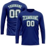 Custom Team Performance T-Shirt with Name and Number - Personalized Long Sleeve in Royal White Kelly Green-Gray Personalized