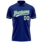Custom Team Name Number Royal White Kelly Green-Gray Performance Golf Polo Shirt Personalized Royal White Kelly Green-Gray