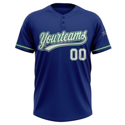 Custom Name and Number Unisex Softball Jersey - Personalized Royal White Kelly Green-Gray Two-Button Design Personalized