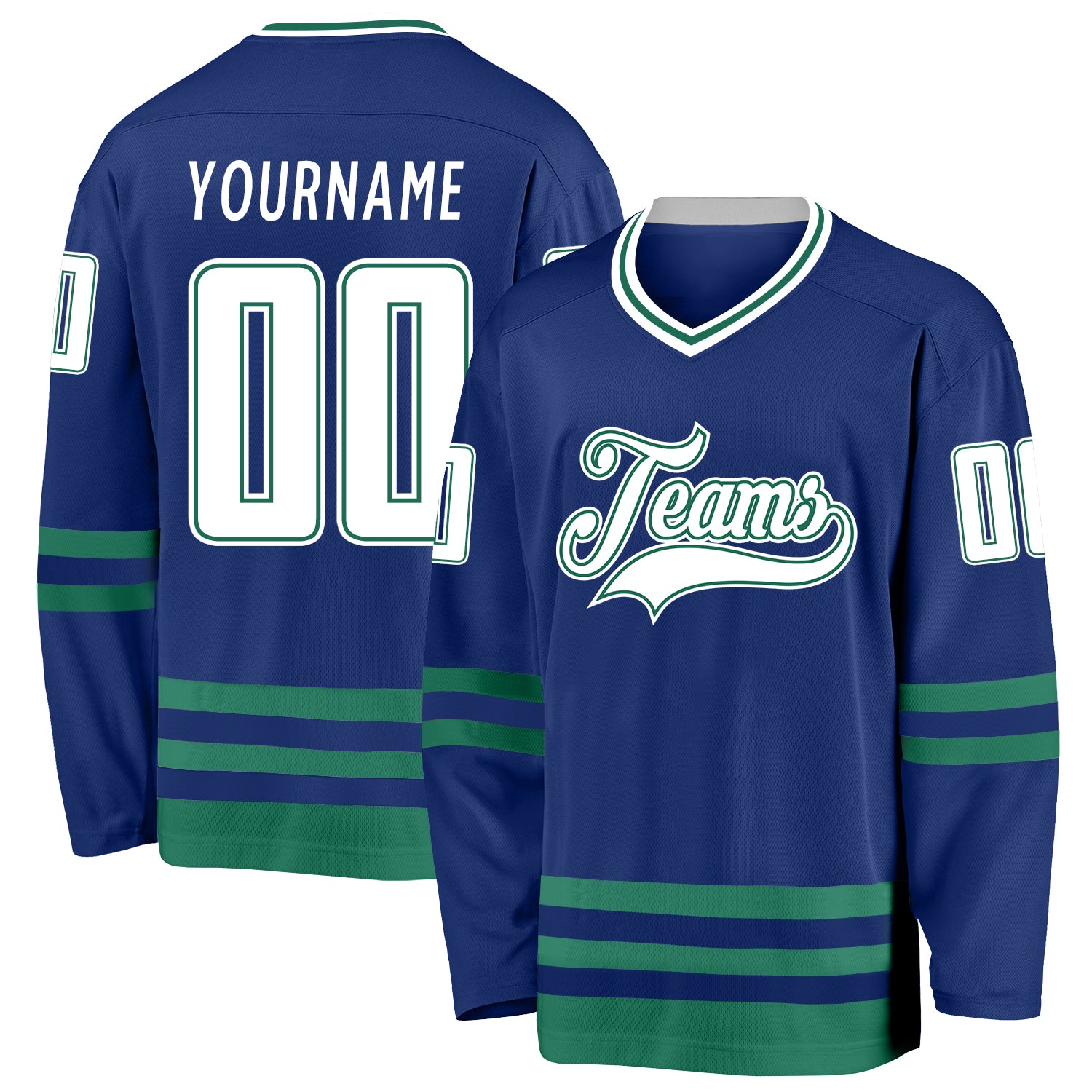 Custom Team Hockey Jersey - Personalized Royal White & Kelly Green with Name and Number Personalized Royal White-Kelly Green