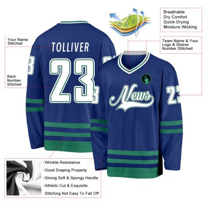 Custom Team Hockey Jersey - Personalized Royal White & Kelly Green with Name and Number Personalized Royal White-Kelly Green