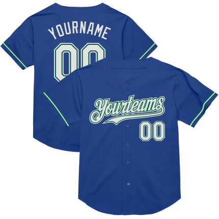 Custom Throwback Baseball Jersey - Personalized Authentic Mesh with Name & Number - Royal White-Kelly Green Personalized