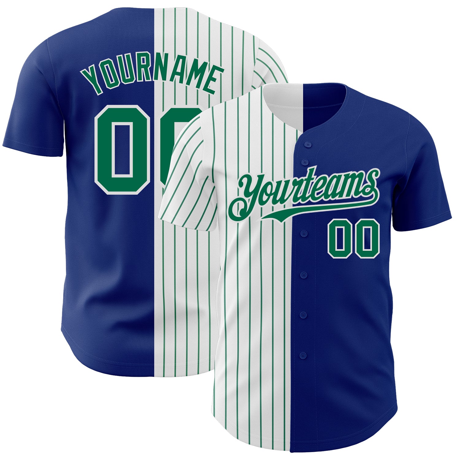 Custom Name and Number Personalized Baseball Jersey - White and Kelly Green Pinstripe Authentic Split Fashion Team Apparel