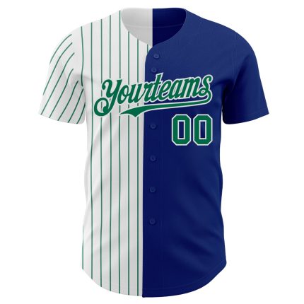 Custom Name and Number Personalized Baseball Jersey - White and Kelly Green Pinstripe Authentic Split Fashion Team Apparel