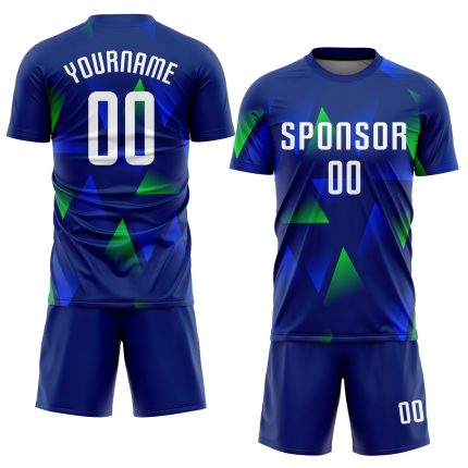 Personalized Sublimation Soccer Jersey in Royal White and Kelly Green Personalized Royal White-Kelly Green Sublimation Soccer
