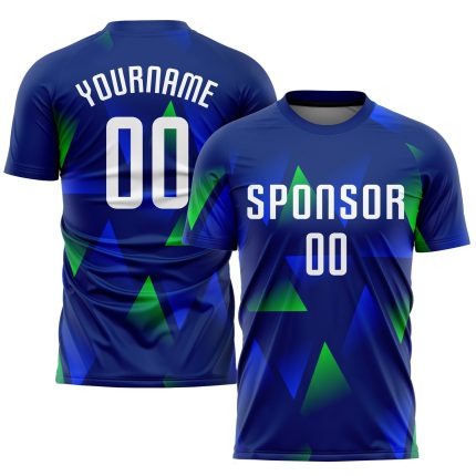 Personalized Sublimation Soccer Jersey in Royal White and Kelly Green Personalized Royal White-Kelly Green Sublimation Soccer
