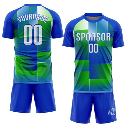 Custom Soccer Jersey with Personalized Name and Number - Royal White-Kelly Green Sublimation Team Uniform Personalized Royal