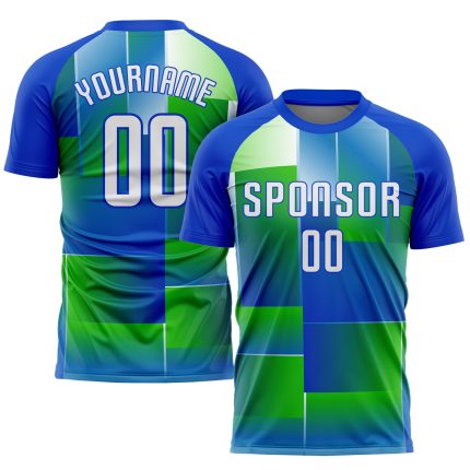 Custom Soccer Jersey with Personalized Name and Number - Royal White-Kelly Green Sublimation Team Uniform Personalized Royal