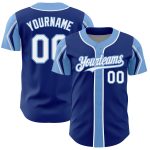 Custom Authentic Baseball Jersey Personalized with Name & Number - Royal White-Light Blue Arm Shapes, 3 Colors Available